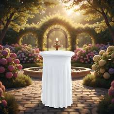 Коктейльный стол со стрейч скатертью белого цвета